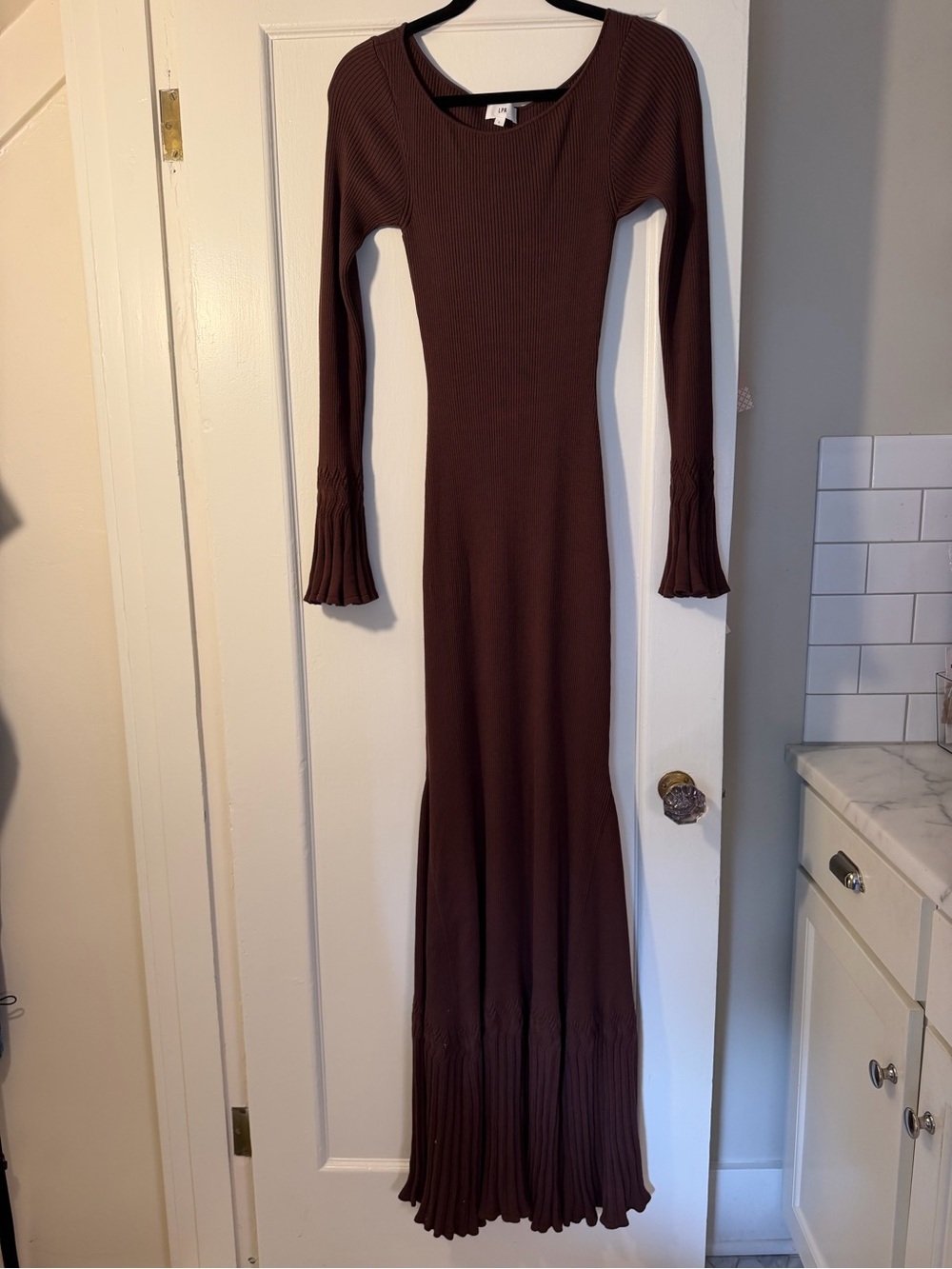 LPA Long Sleeve Ribbed Maxi Dress in Chocolate Brown